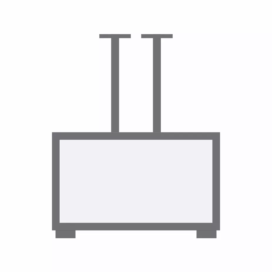 Dibujo técnico de un televisor Cosmos Marine para exteriores con montaje en techo.