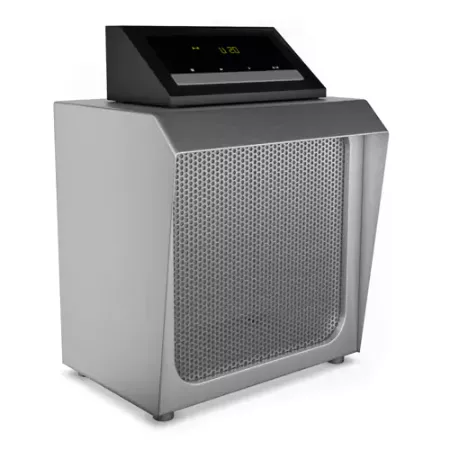 A subwoofer speaker with a touch screen control.