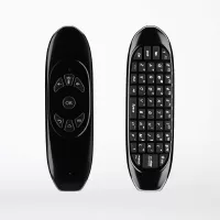 Outdoor television black water-resistant zepp remote with integrated keyboard in a white background.