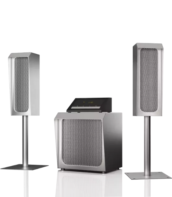 Weather-resistant sound wave concert audio speaker system.