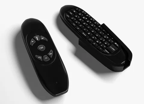 Two black zepp remote for a Cosmos outdoor TV.