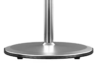 Swivel standing stainless steel base with white background.