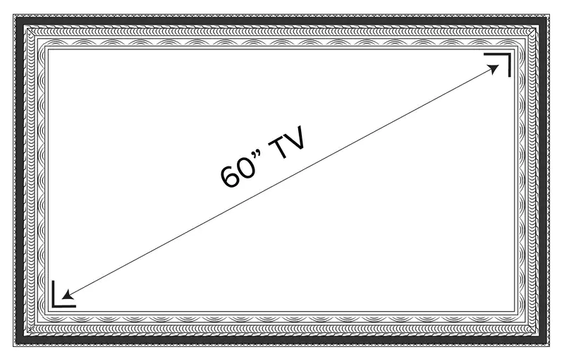 Esquema de un TV espejo de 60 pulgadas con un diseño de marco único.