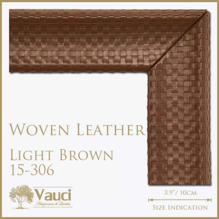 Woven leather light brown 15-306 vauci frame with its size indication on a white background.