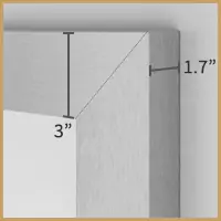 Brushed stainless steel frame with 3 inches of width and 1.7 inches depth.