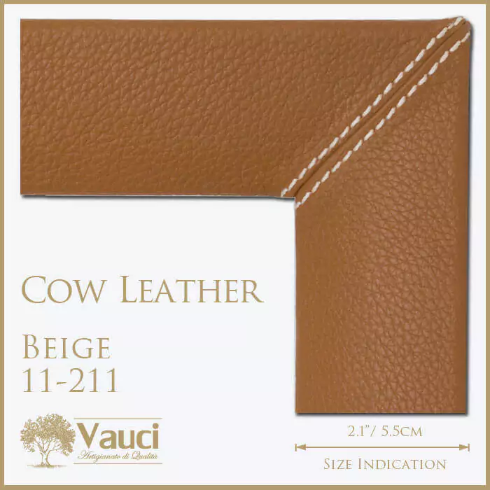 Cow leather beige vauci frame with its size indication on a white background.