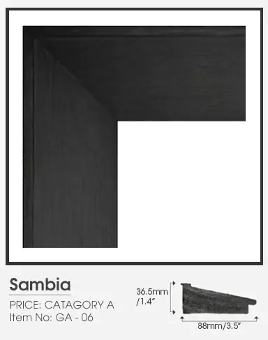 Black sambia frame Category A on a white background.
