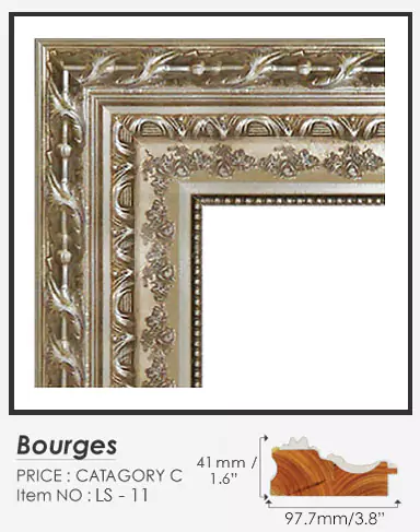 Bourges silver frame Category C for smart mirror TV in a white place.