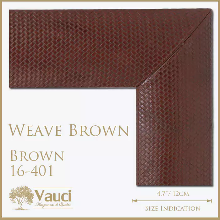 Weave brown vauci frame with its size indication on a white background.