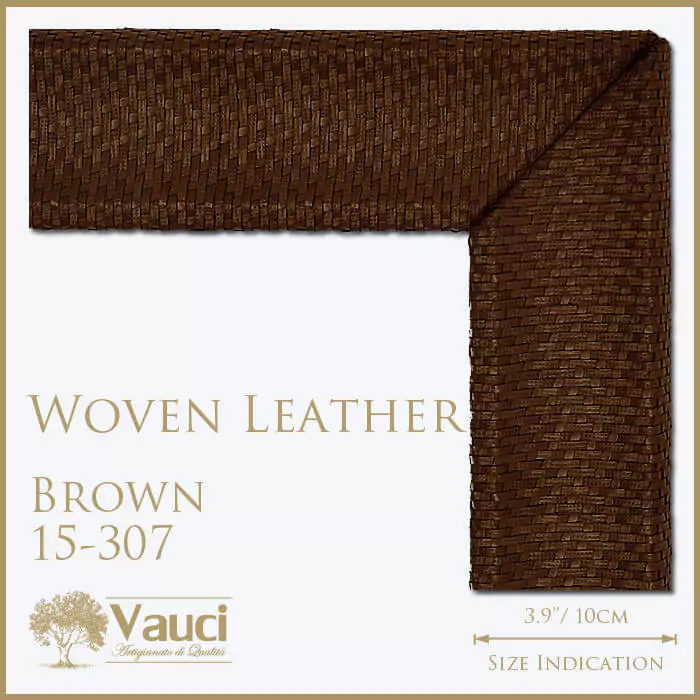 Woven leather brown 15-3057 vauci frame with its size indication on a white background.
