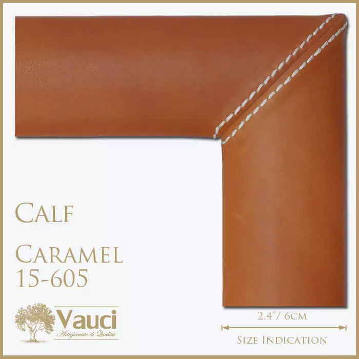 Calf caramel vauci frame with its size indication on a white background.