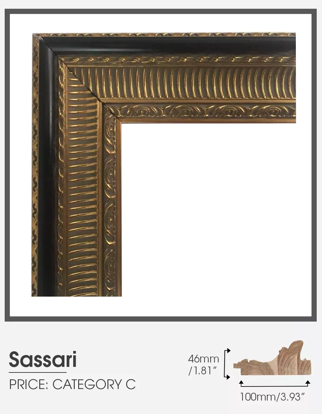Sassari golden frame Category C on a plain surface.