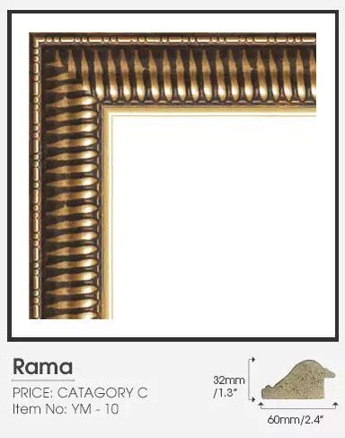 Rama golden frame Category C on a plain surface.