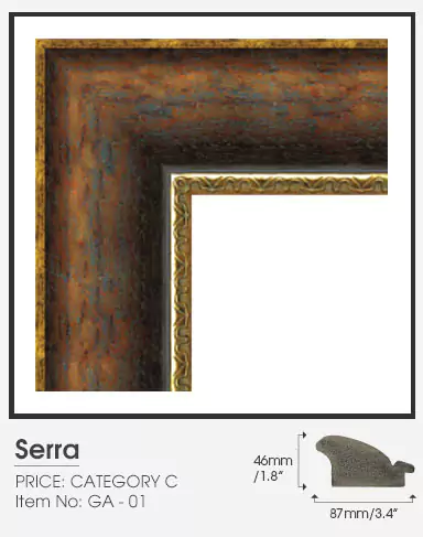 Serra wood frame category C with its size indication on a clean area.