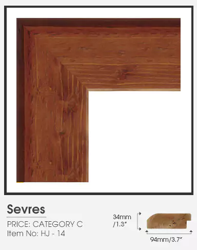 Sevres wood frame category C with its size indication on a clean area.