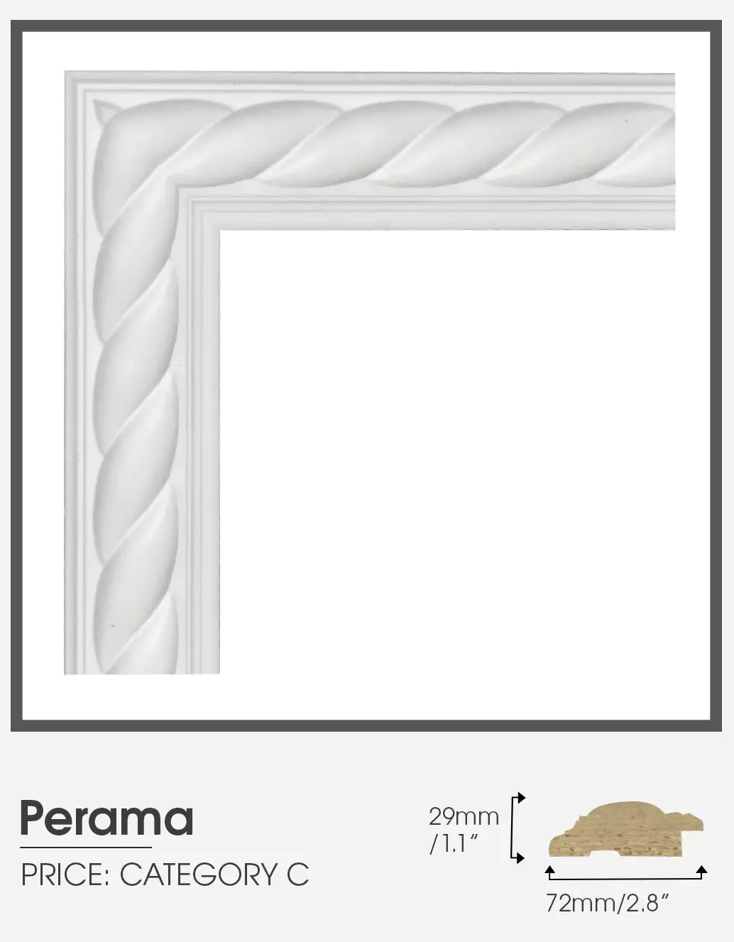 Perama white frame category C with its size indication on a plain background.