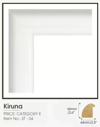 Kiruna white frame category E with its size indication on a plain background.
