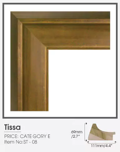 Tissa wood frame category E with its size indication on a clean area.