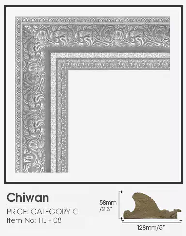 Chiwan silver frame Category C for smart mirror TV on a white surface.