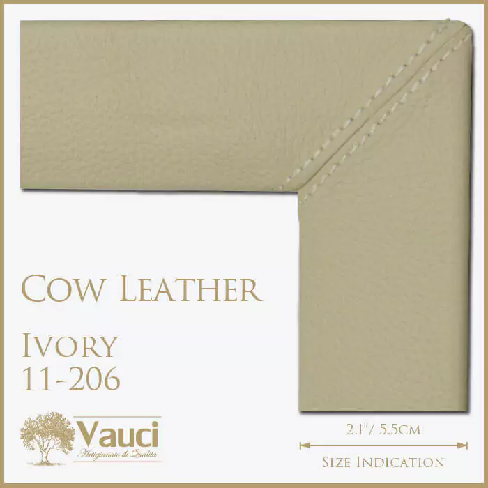 Cow leather ivory vauci frame with its size indication on a white background.