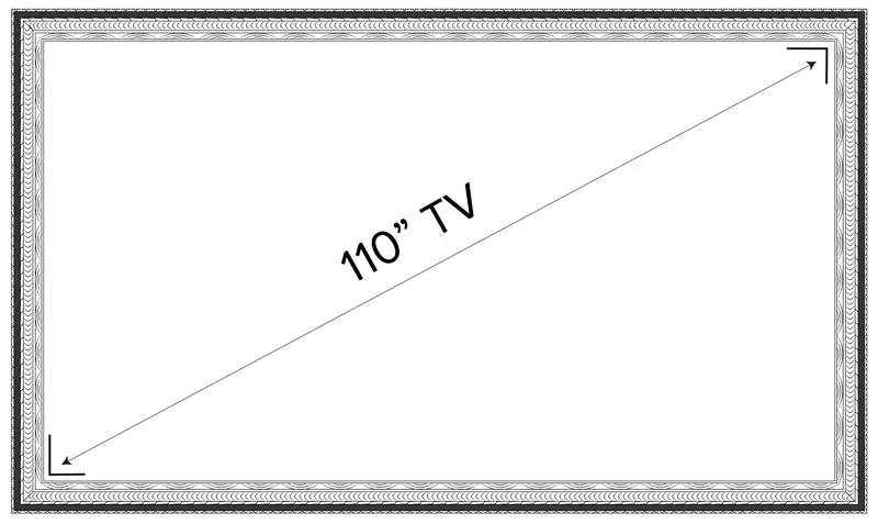 Esquema de un TV espejo de 110 pulgadas con un diseño de marco exclusivo.