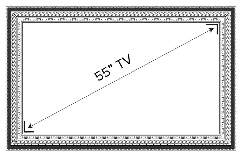 Esquema de un TV espejo de 55 pulgadas con un diseño de marco elegante.