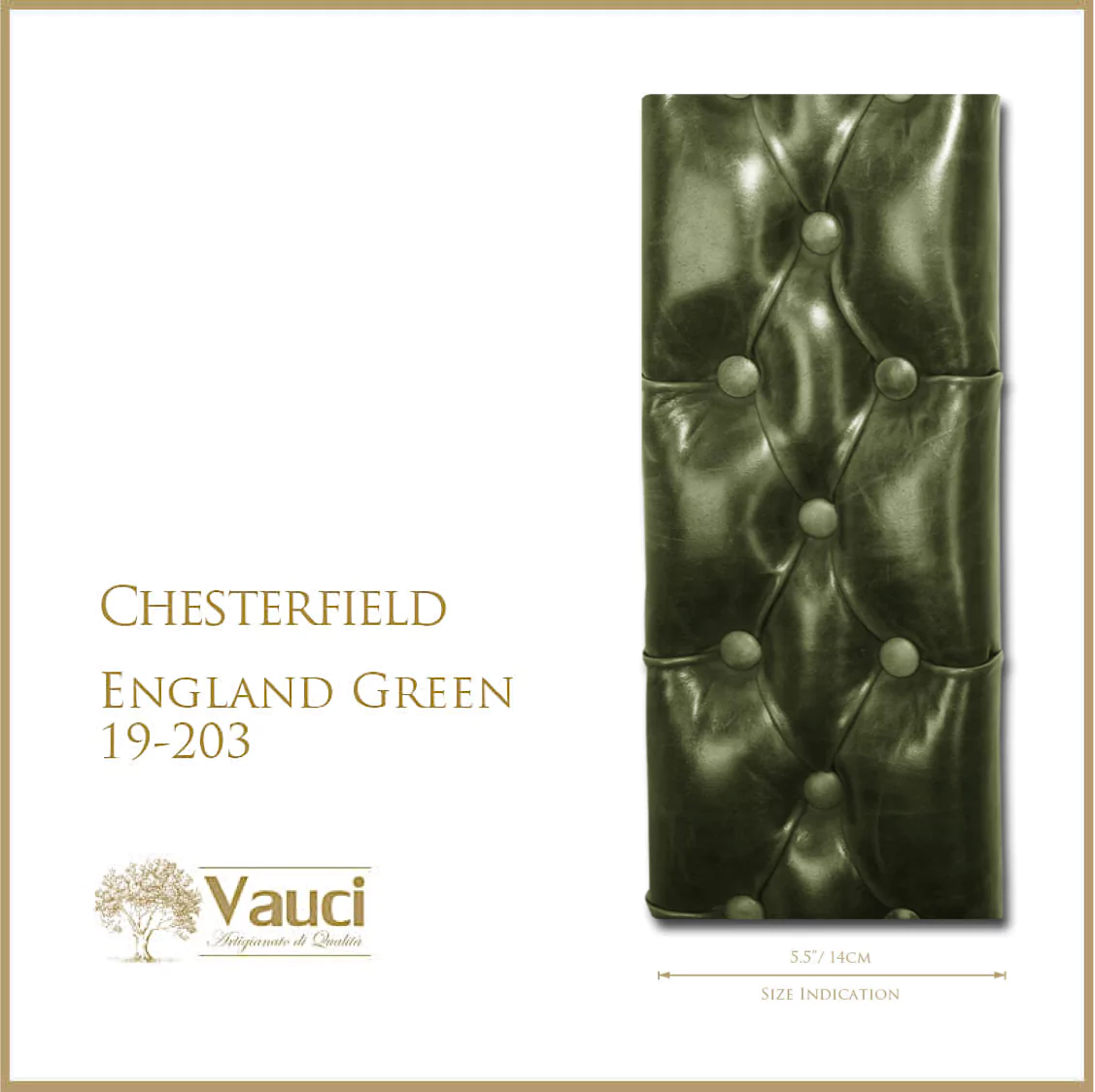 Chesterfield England green vauci frame with its size indication on a white background.