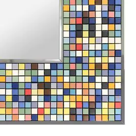 Rainbow sky mosakic frame design on a clean background.