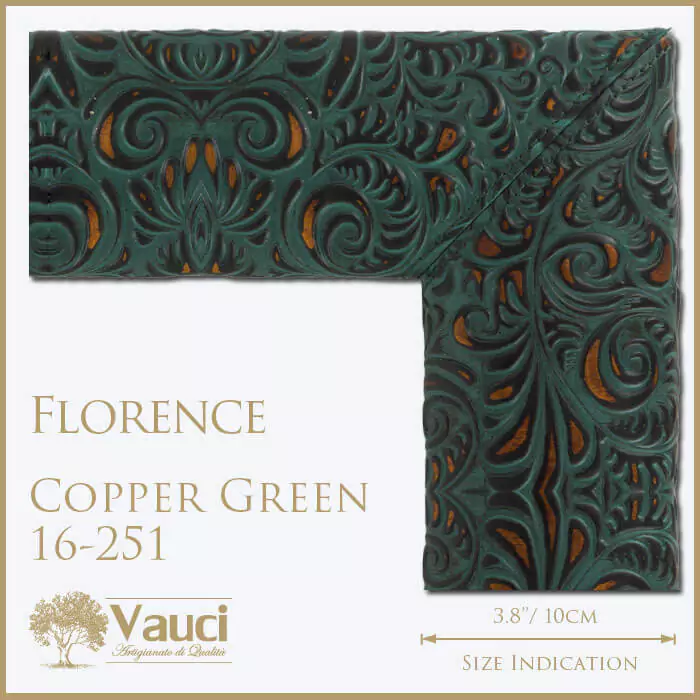 Florence copper green vauci frame with its size indication on a white background.
