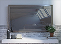A mirror tv in black stainless steel frame.