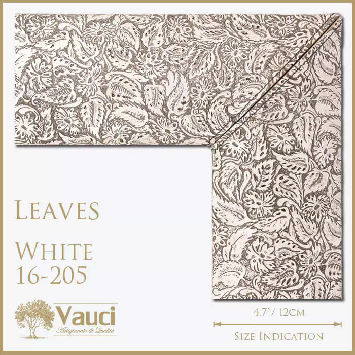 Leaves white vauci frame with its size indication on a white background.