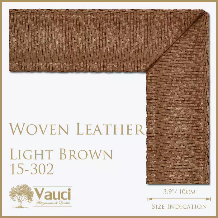 Woven leather light brown 15-302 vauci frame with its size indication on a white background.