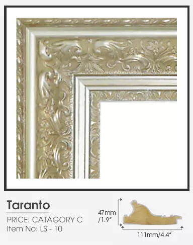 Taranto silver frame Category C for smart mirror TV in a white-walled place.