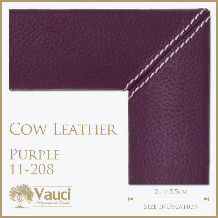 Cow leather purple vauci frame with its size indication on a white background.