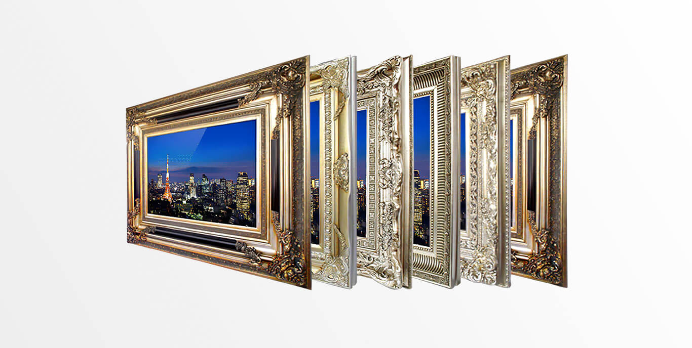Six different carved and gilded tv frames.