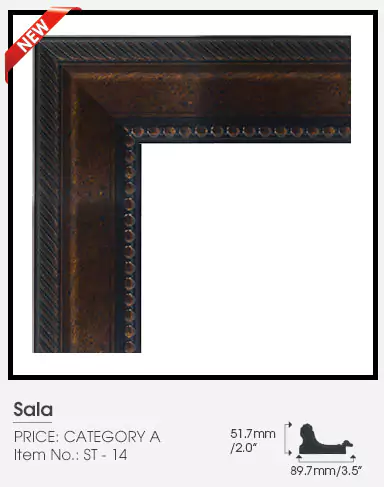 Sala wood frame category A with its size indication on a clean area.
