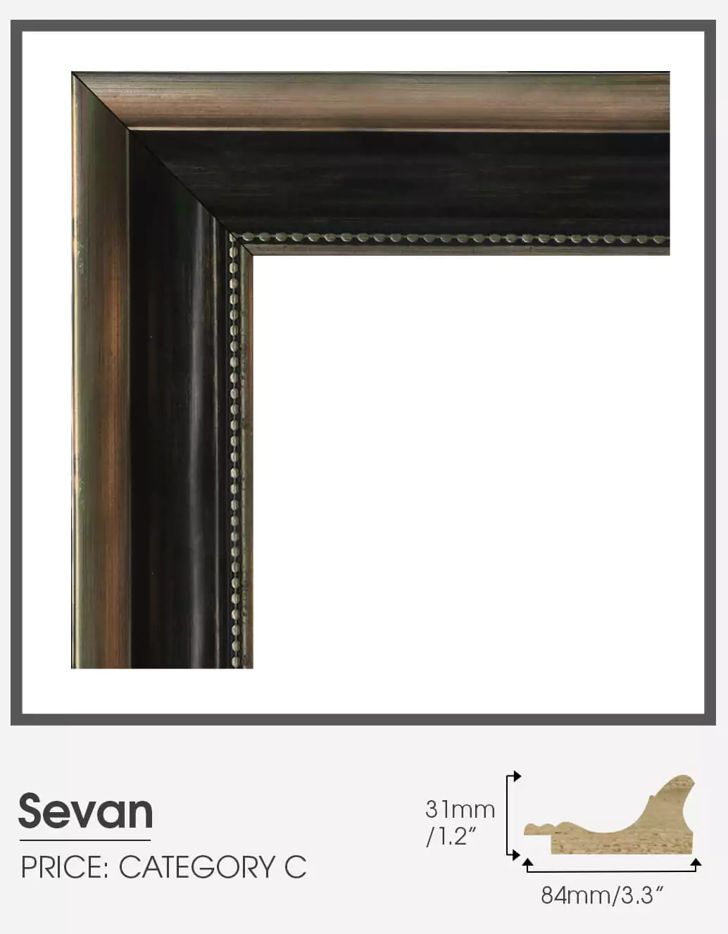 Sevan wood frame category C with its size indication on a clean area.