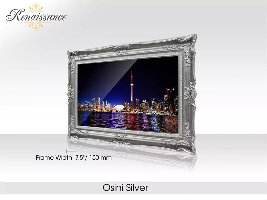 Osini silver Renaissance-framed for android mirror TV in a clean area.