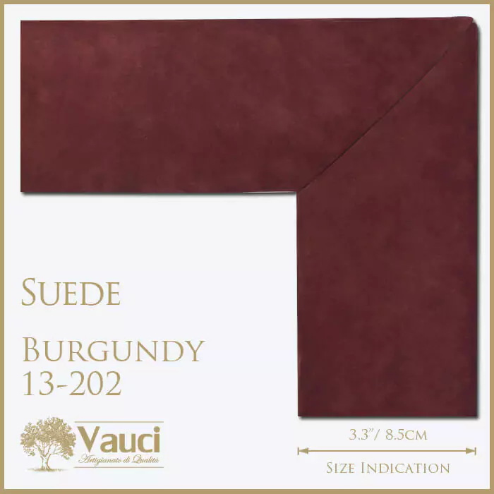 Suede burgundy vauci frame with its size indication on a white background.