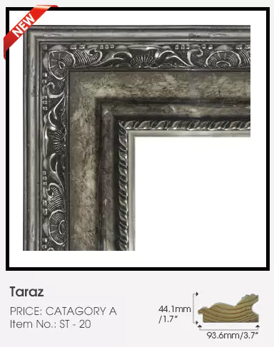 Taraz silver frame Category A for smart mirror TV in a white-walled room.
