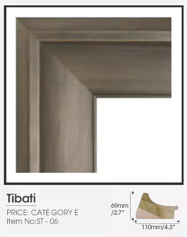 Tibati wood frame category E with its size indication on a clean area.