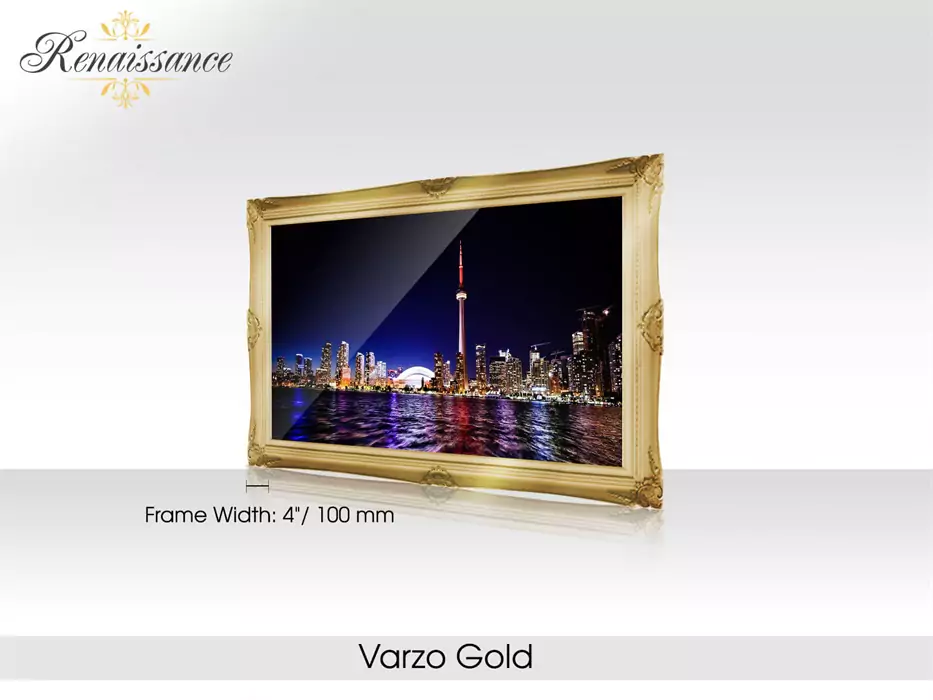 Varzo gold Renaissance-framed for android mirror TV in a white area.