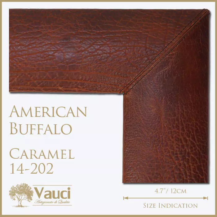 American buffalo caramel vauci frame with its size indication on a white background.