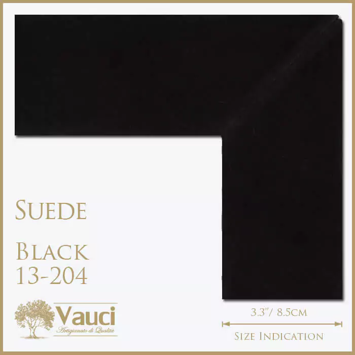 Suede black vauci frame with its size indication on a white background.