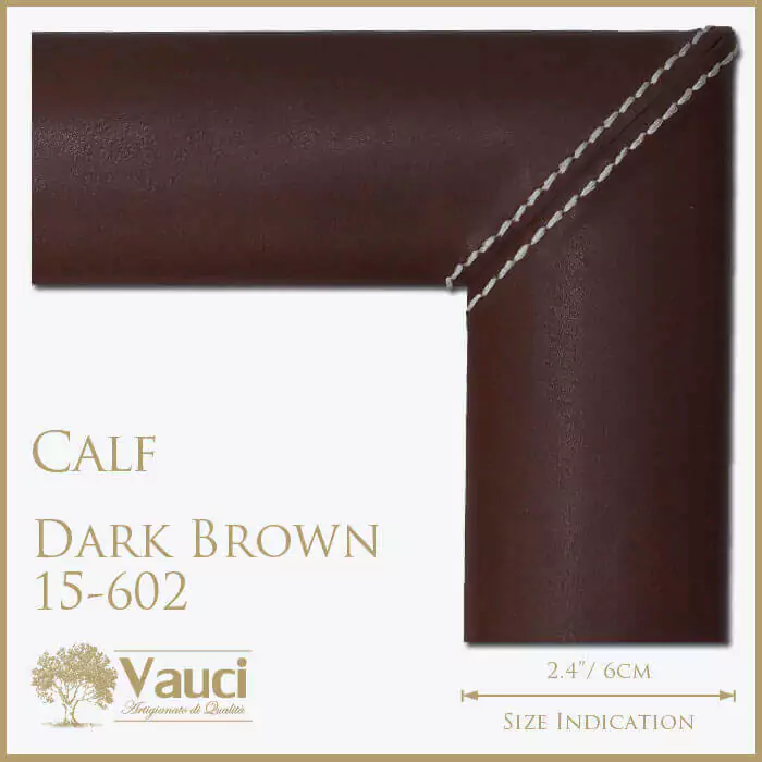 Calf dark brown vauci frame with its size indication on a white background.