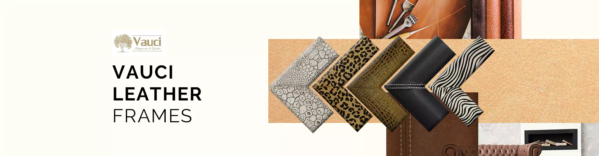 Marcos de cuero Vauci ofrecen marcos texturizados de cuero, perfectos para televisores espejo o enmarcados.