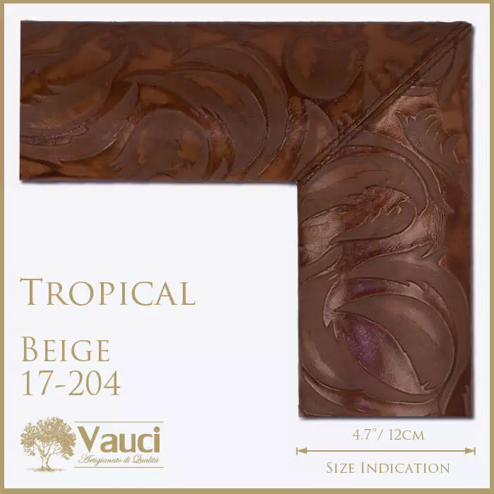 Tropical beige vauci frame with its size indication on a white background.