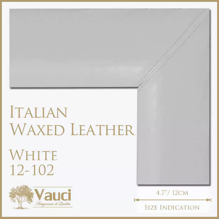 Italian waxed leather white vauci frame with its size indication on a white background.