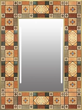 A LED-lighted mirror with an oliva frame design.