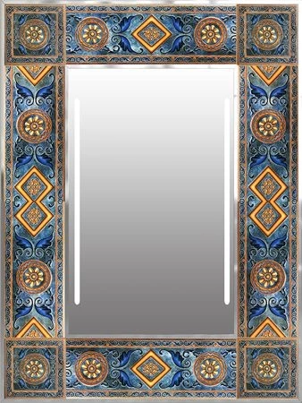 A LED-lighted mirror with a sardinia frame design.